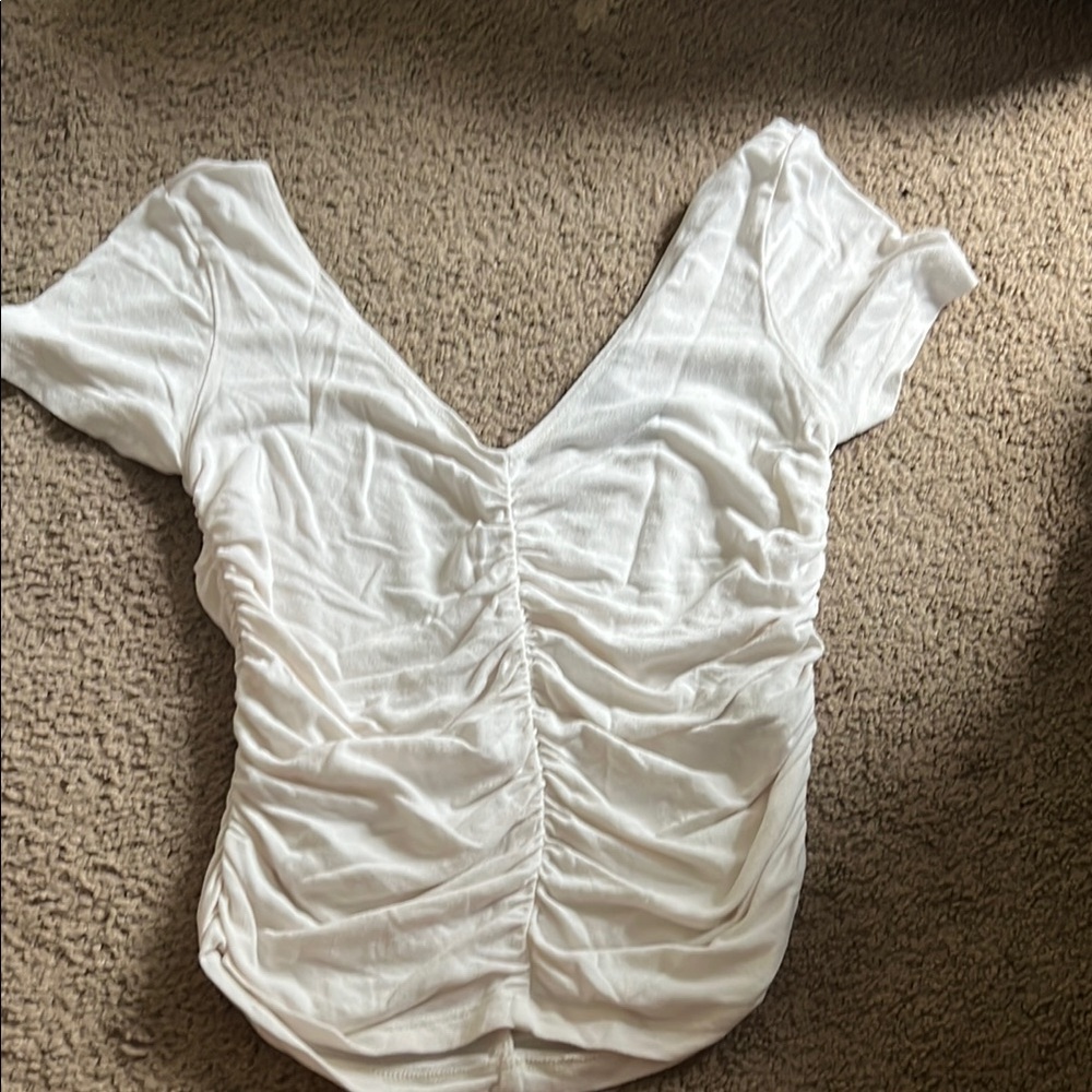 Forever 21 Cream Ruched Bodysuit Blouse
